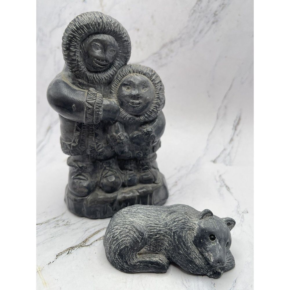 WOLF Original Sculptures Hand Made in Canada Parent and‎ Child with Polar Bear